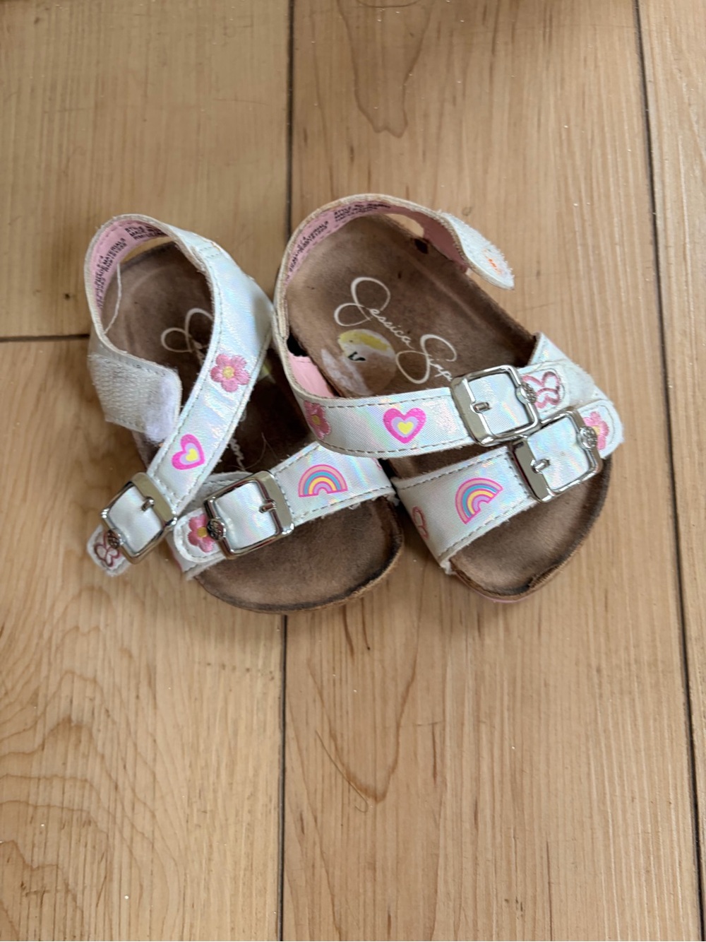 Jessica Simpson Kids White Sandals with Pink Hearts and Rainbow Accents